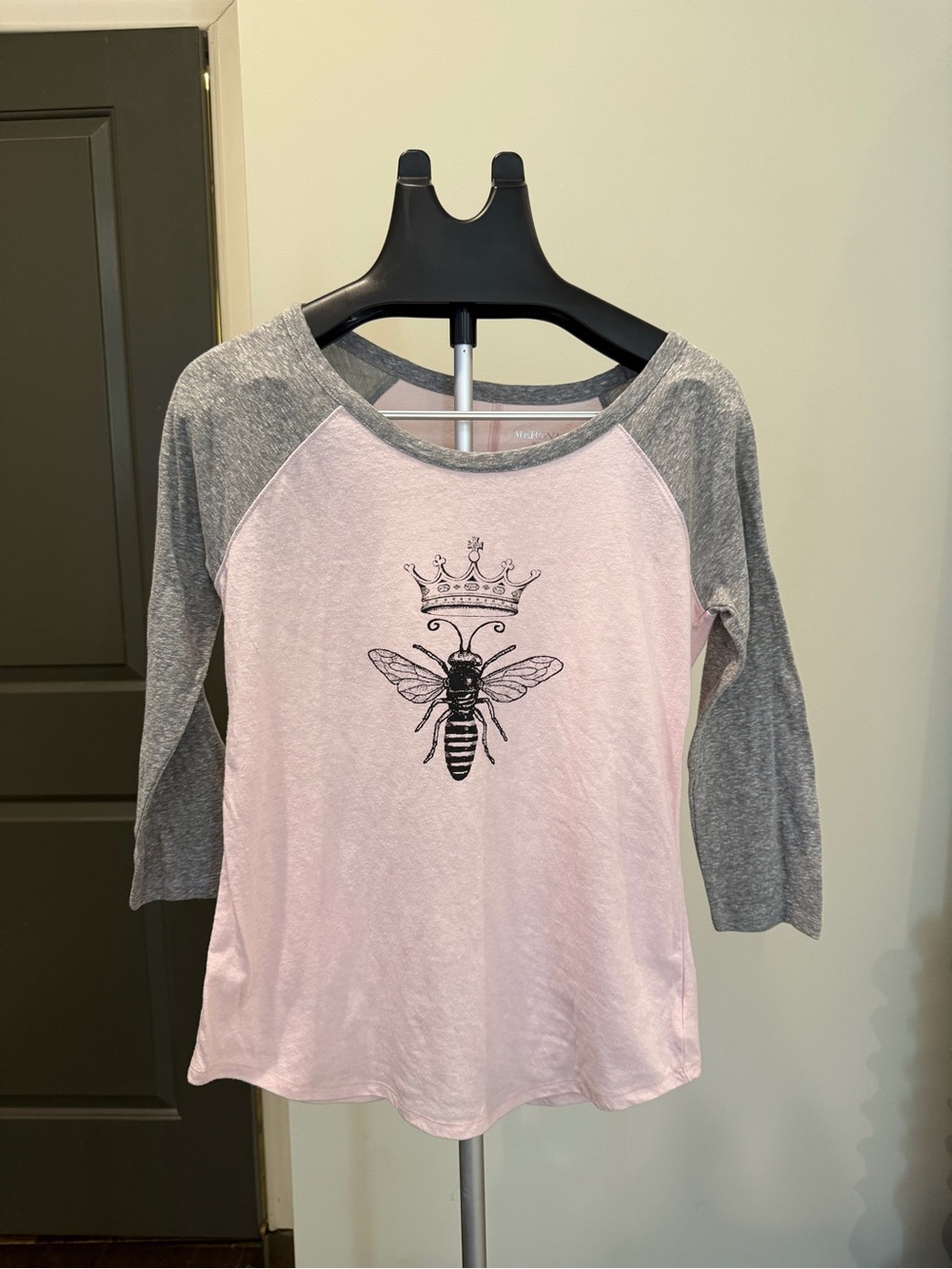 Merona Pink Gray Queen Bee Crown Raglan Baseball Tee M